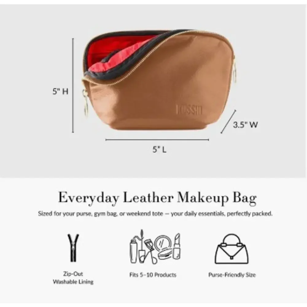 Kusshi Everyday Leather Makeup Bag in Camel Red Leather